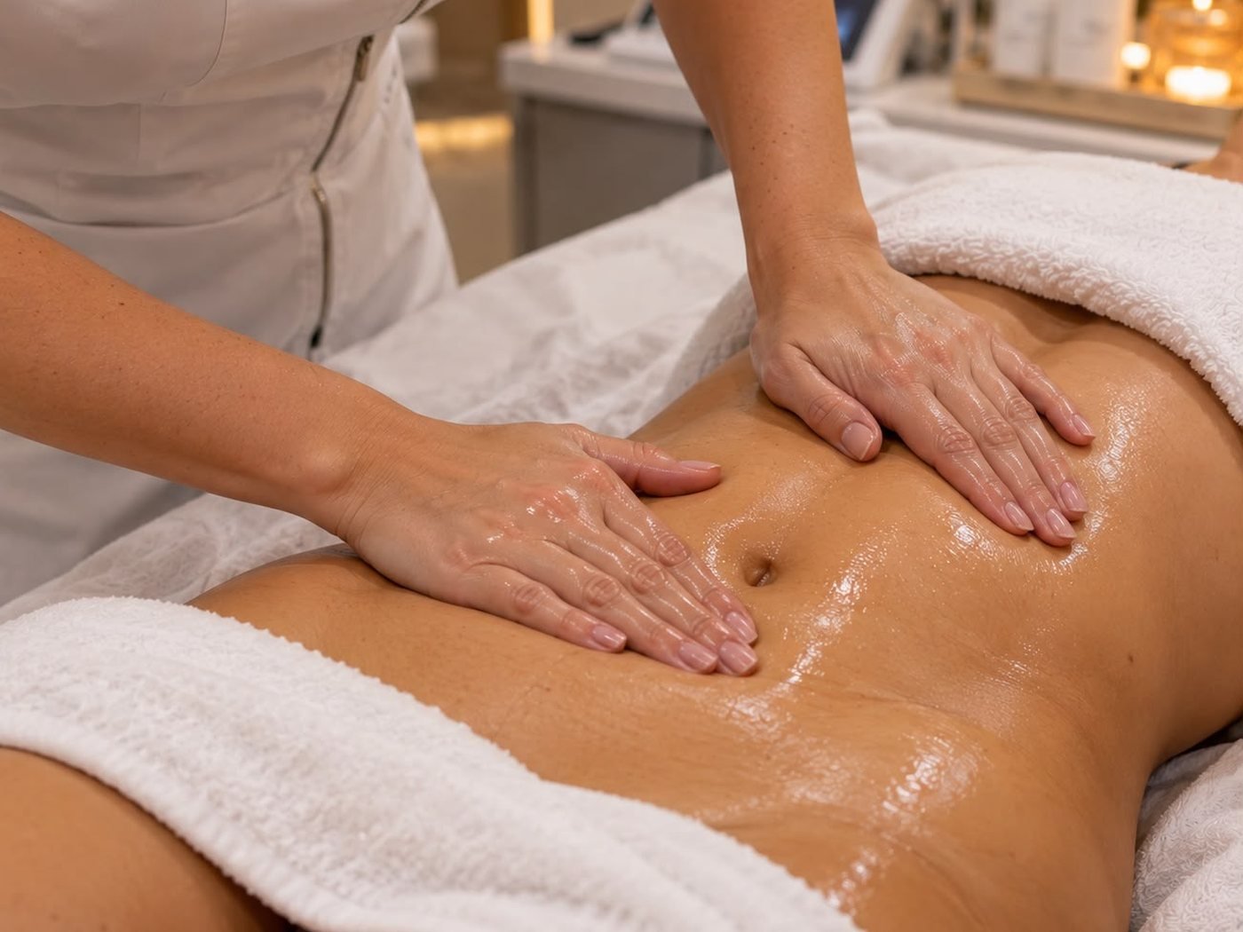 Massagem modeladora no abdômen de uma cliente da Laviance